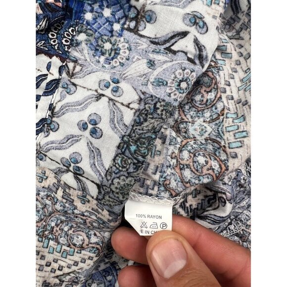 Jaase Long Sleeve Dress Women's XS Blue Multi Print Button Up Elastic Tassel - Picture 7 of 8